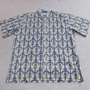 Vintage Reyn Spooner Shirt Large Blue Reverse Print Short Sleeve Floral